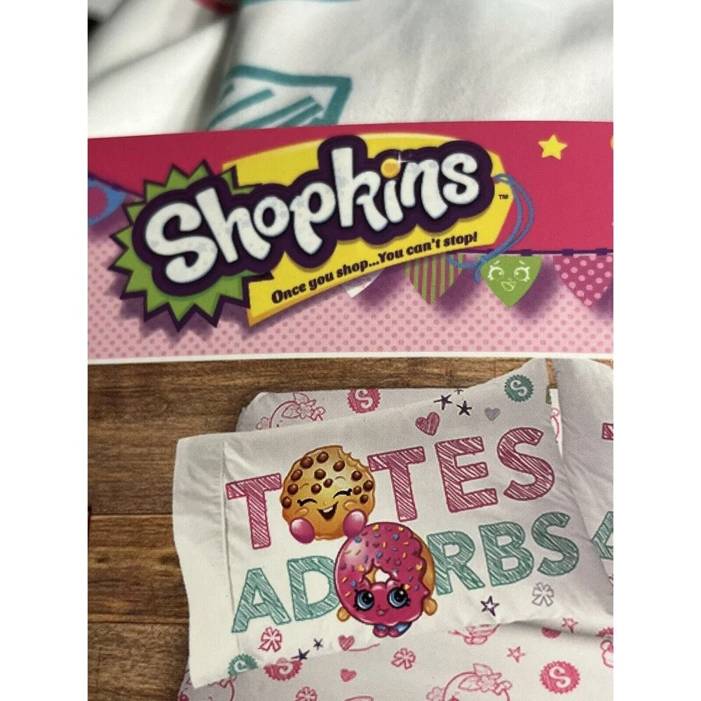 New SHOPKINS Super Soft Queen 4pc Sheet Set Fitted Flat Standard Pillowcases